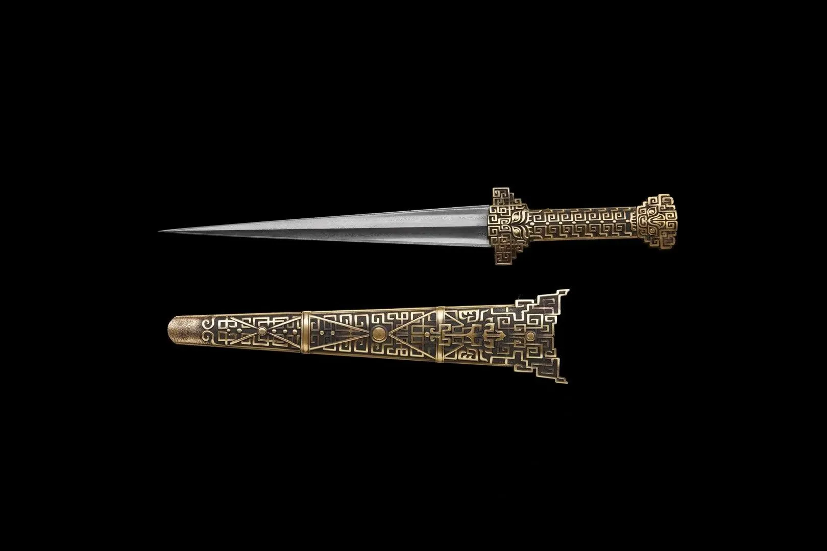 Huyền Văn Đoản Kiếm - Thép Gấp Hoa Văn Damascus